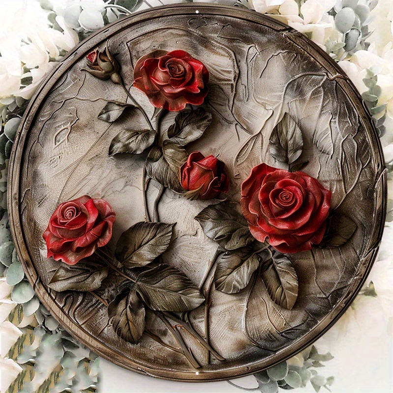 

1pc 8x8inch Aluminum Metal Sign A Plate With Some Red Roses On It Fv Round Aluminum Sign Door Hanger Sign Wall Sign Wreath Sign Metal Sign Decor Sign