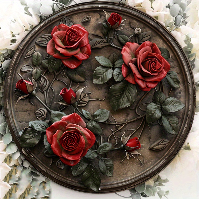 

1pc 8x8inch Aluminum Metal Sign A Plate With Some Red Roses On It Fw Round Aluminum Sign Door Hanger Sign Wall Sign Wreath Sign Metal Sign Decor Sign