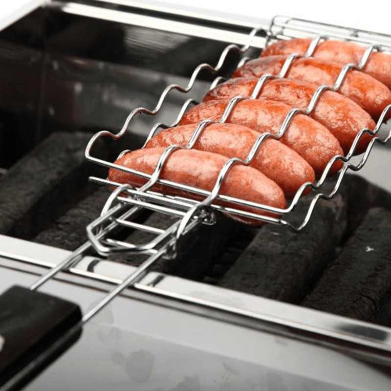 

1pc Stainless Steel Sausage Grilling Basket With Handle, Metal Bbq Tool For Picnics & Camping, Outdoor Cooking Accessory