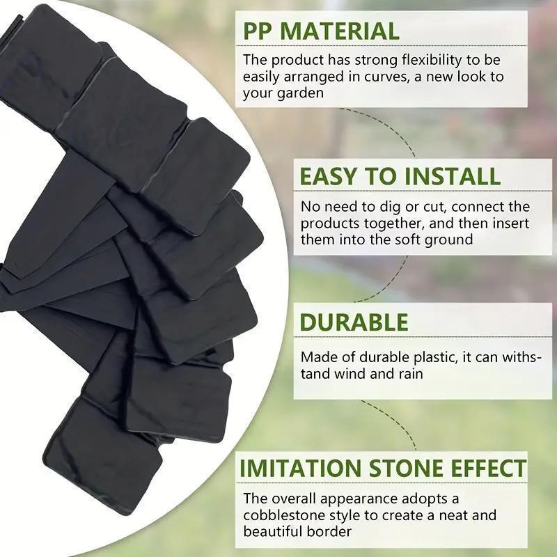 

10-piece Black Plastic Garden Fence - Durable Landscape Edging Stakes For Outdoor, Lawn & Fall Decor