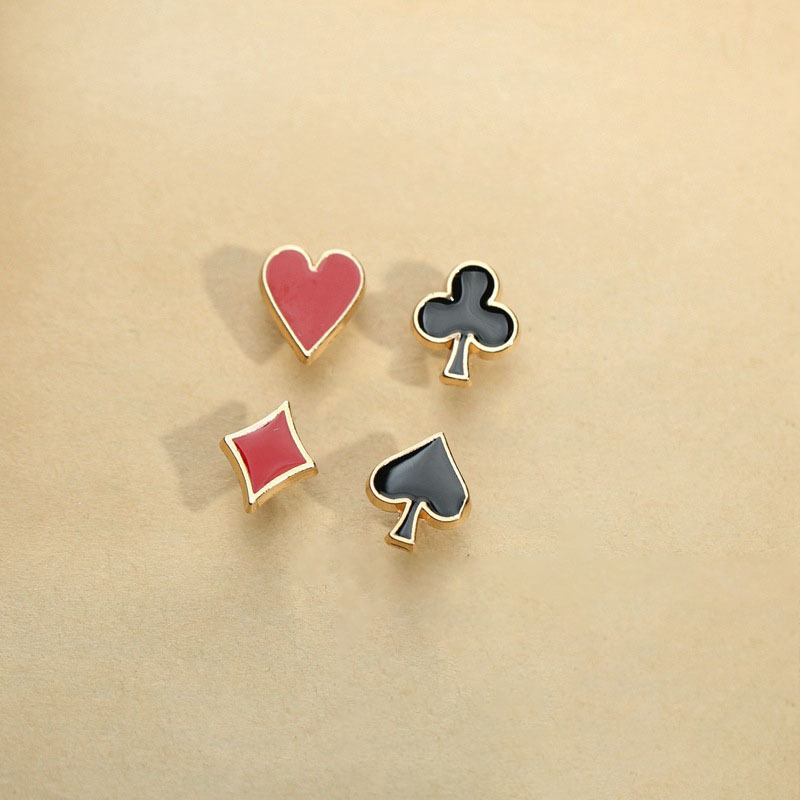 

4pcs Card Suit Enamel Brooch Pins - Playing Card Symbols, Diamond Spade, Fashion Accessory For Jackets And Backpacks