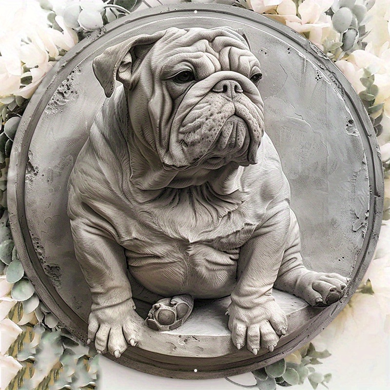 

1pc 8x8inch Aluminum Metal Sign Statue Of English Bulldog Round Aluminum Sign Door Hanger Sign Wall Sign Wreath Sign Metal Sign Decor Sign