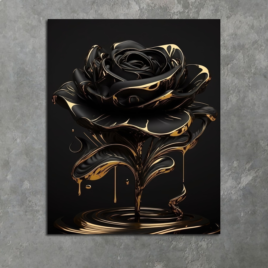 

1pc Golden Black Rose Poster Canvas For Home Decoration, Living Room Bedroom Bathroom Kitchen Cafe Office Decoration, Perfect Gift, Wallpaper, Wall Art