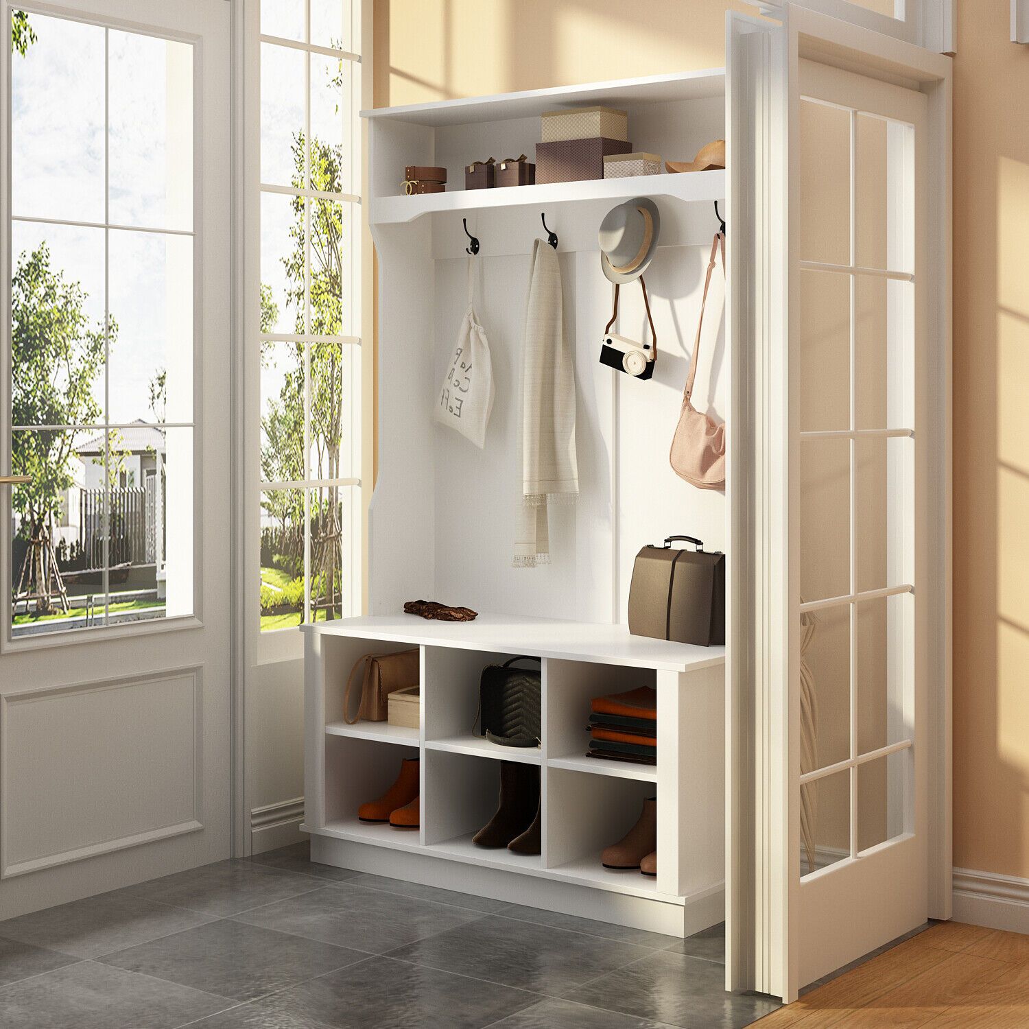 Wooden Coat Rack Free Standing Storage Cabinet Hooks Sturdy - Temu