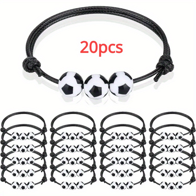 

10pcs/20pcs Football Charm Bracelets, Soccer Party Favors, Soccer Beads Adjustable Wristbands, Inspirational Sport Ball Bracelets For Men