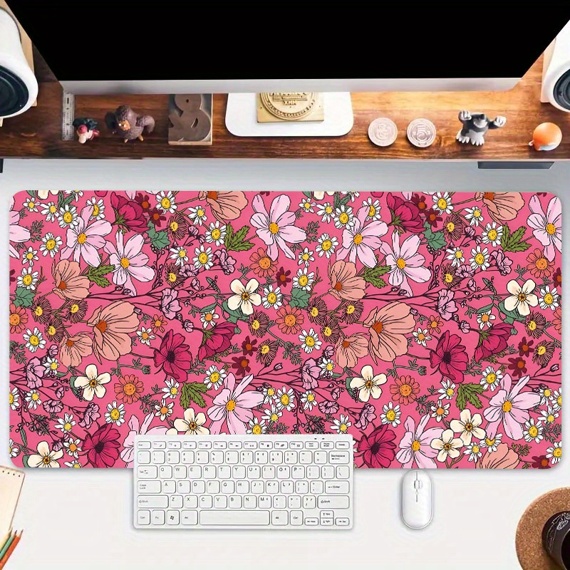 

Boho Vintage Pink Flowers Large Game Mouse Pad, Computer Hd Floral Desk Mat, Keyboard Pad, Natural Rubber Non-slip Office Mousepad, Table Accessories, As Gift For Boyfriend/girlfriend, 35.4x15.7in