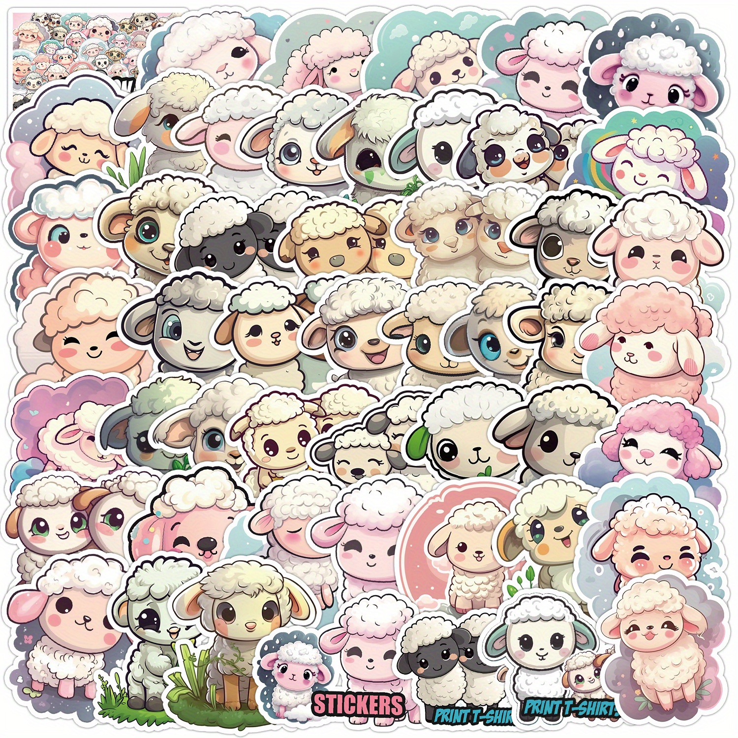 

50pcs Cartoon Sheep Cartoon Decals Graffiti Vinyl Waterproof Stickers, Suitcase Water Bottle Diy Phone Laptop Computer Skateboard Luggage Helmet Self Adhesive