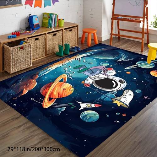 Cartoon Astronaut With Space Pattern Teaching Decorative Carpet, Suitable For Early Classroom, Bedroom, Game Room Area Carpet, Non-slip Cushioned Soft, Machine Washable