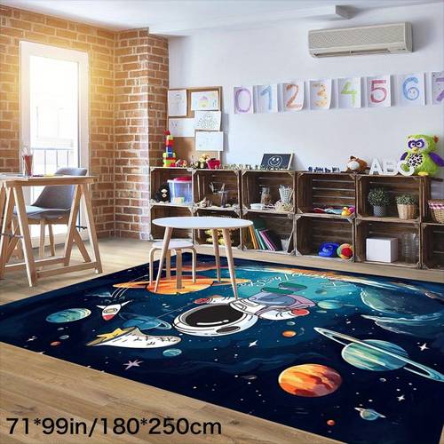 Cartoon Astronaut With Space Pattern Teaching Decorative Carpet, Suitable For Early Classroom, Bedroom, Game Room Area Carpet, Non-slip Cushioned Soft, Machine Washable