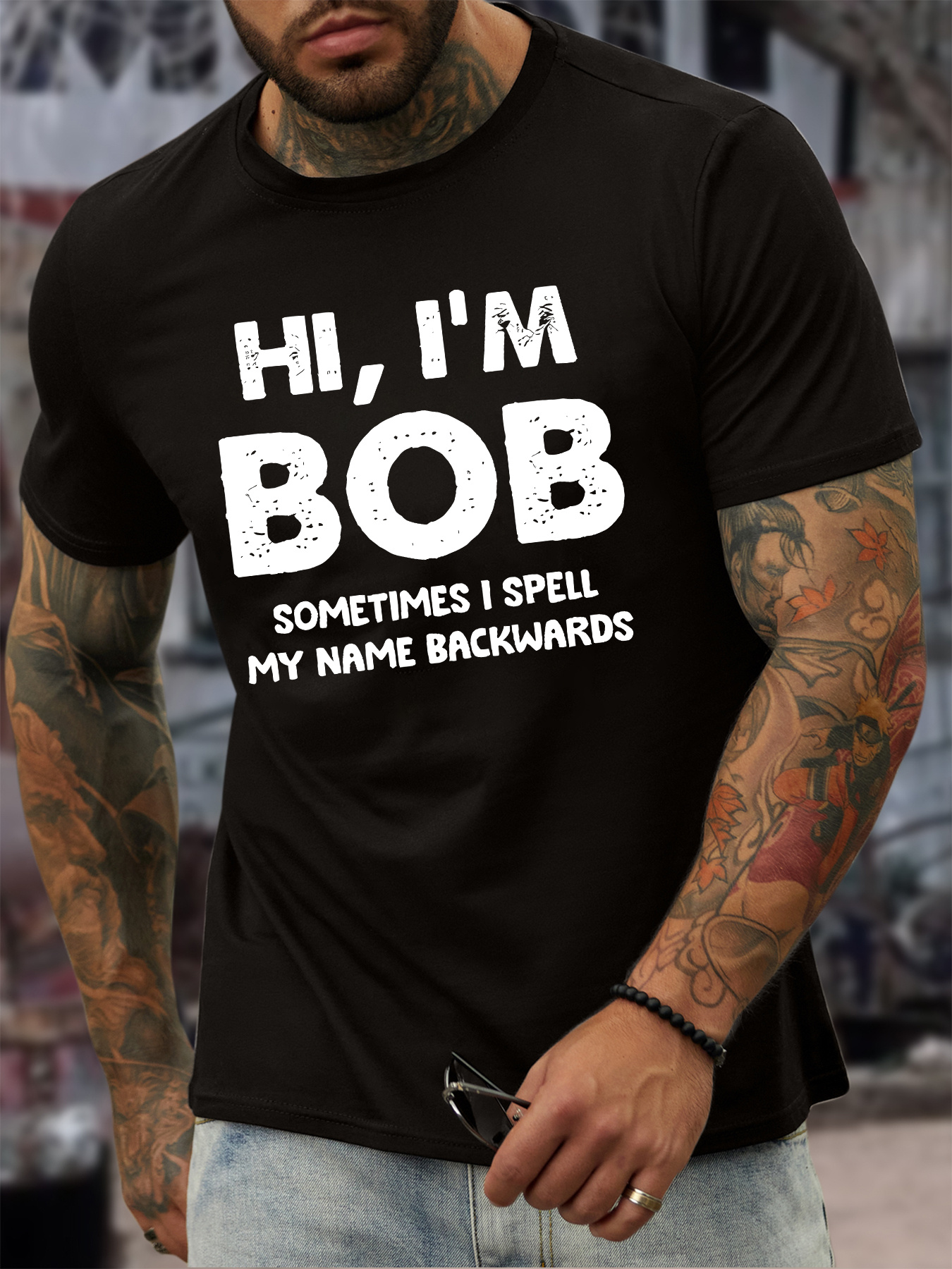 Hi 'm Bob Print Men's Casual T shirt Short Sleeve Versatile - Temu ...