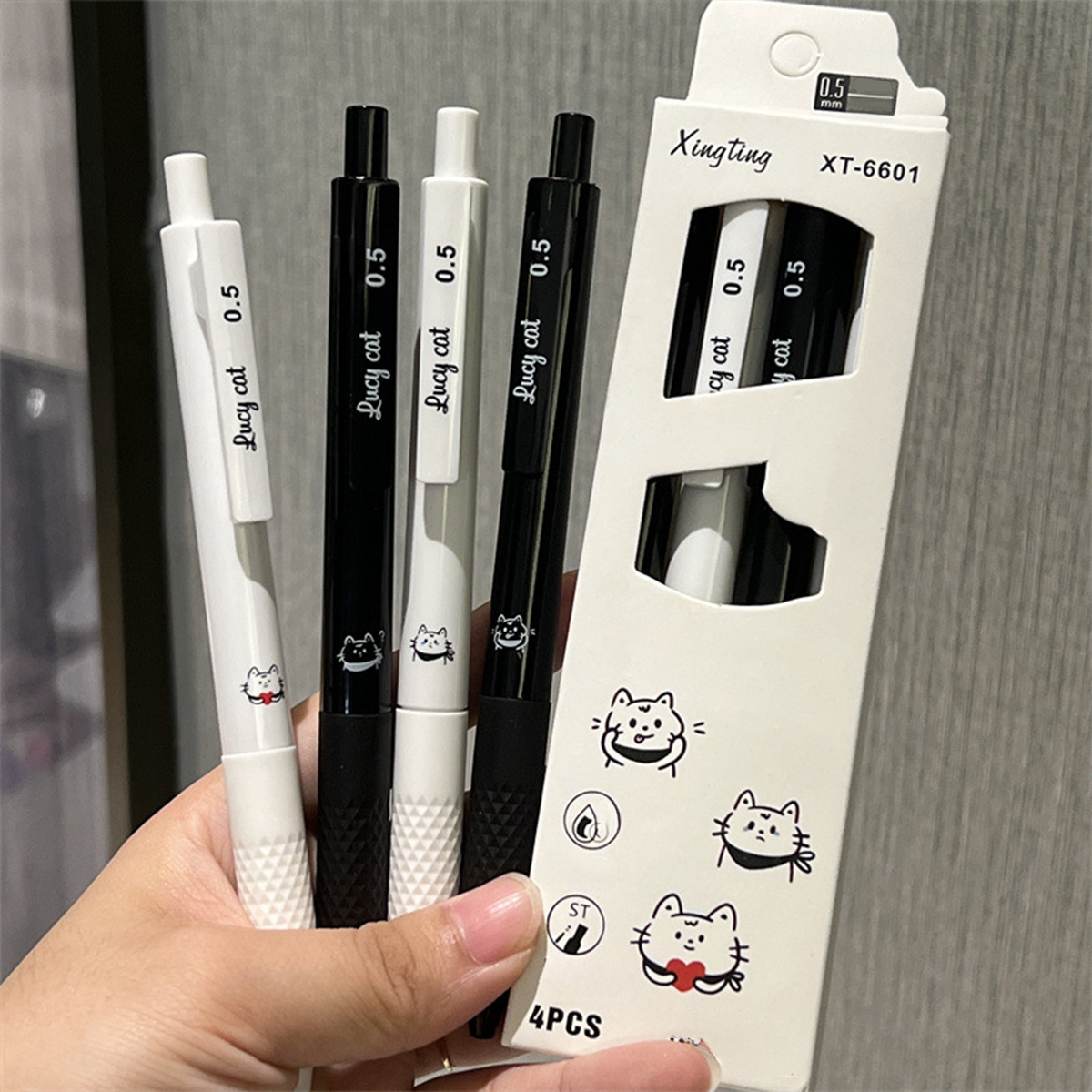 

4pcs Retractable Cat Gel Pen, Kawaii Pens, 0.5mm Black Ink Pen Fine Point Pens, Kawaii Stationery, Office Home Stationery Supplies Pens