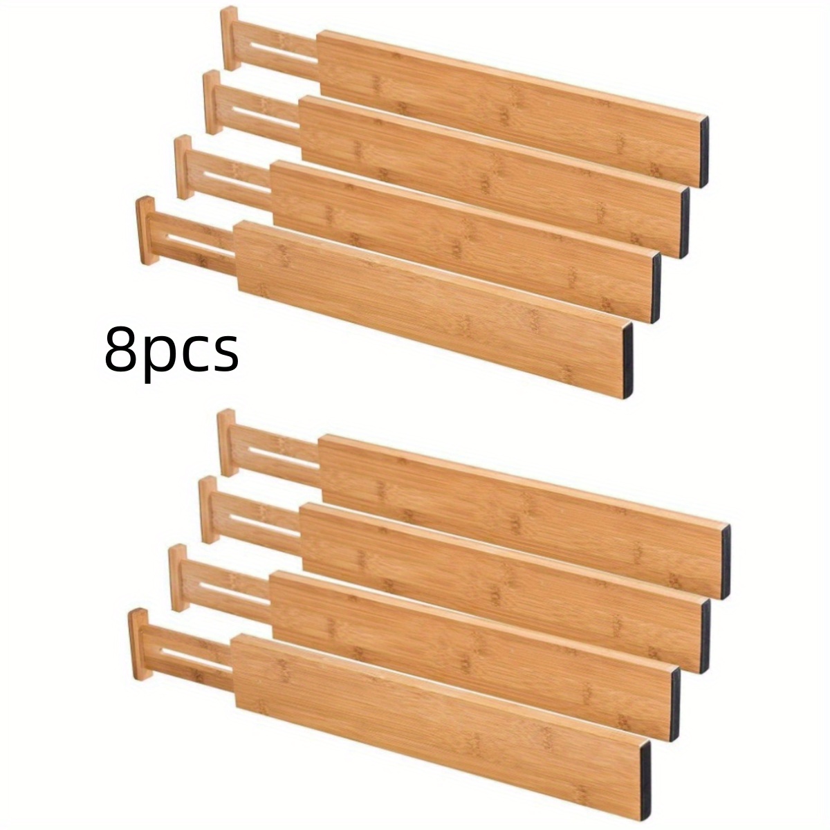 Image of 4/8pcs Bamboo Drawer Dividers, Adjustable Drawer Organizers, Spring Loaded Storage Partition, Storage And Organization For Kitchen, Dresser, Bathroom, Bedroom, Drawer, Desk