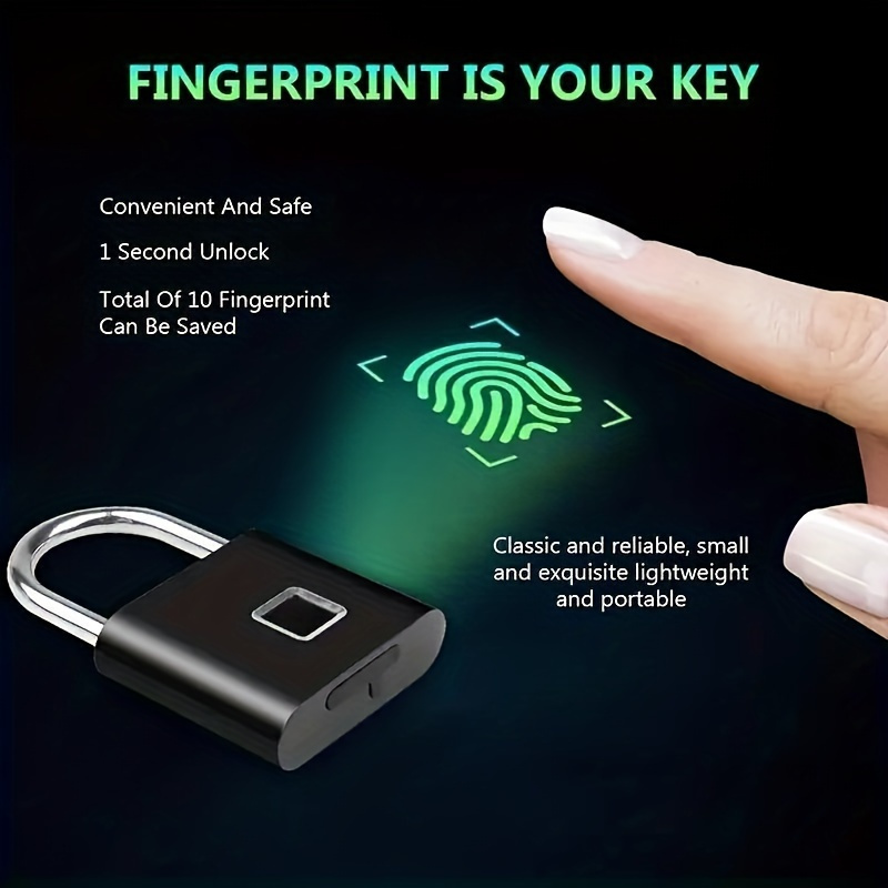 

1pc Mini Smart Fingerprint Padlock, Security Door Lock, Keyless Usb Rechargeable Lock For Suitcase Luggage