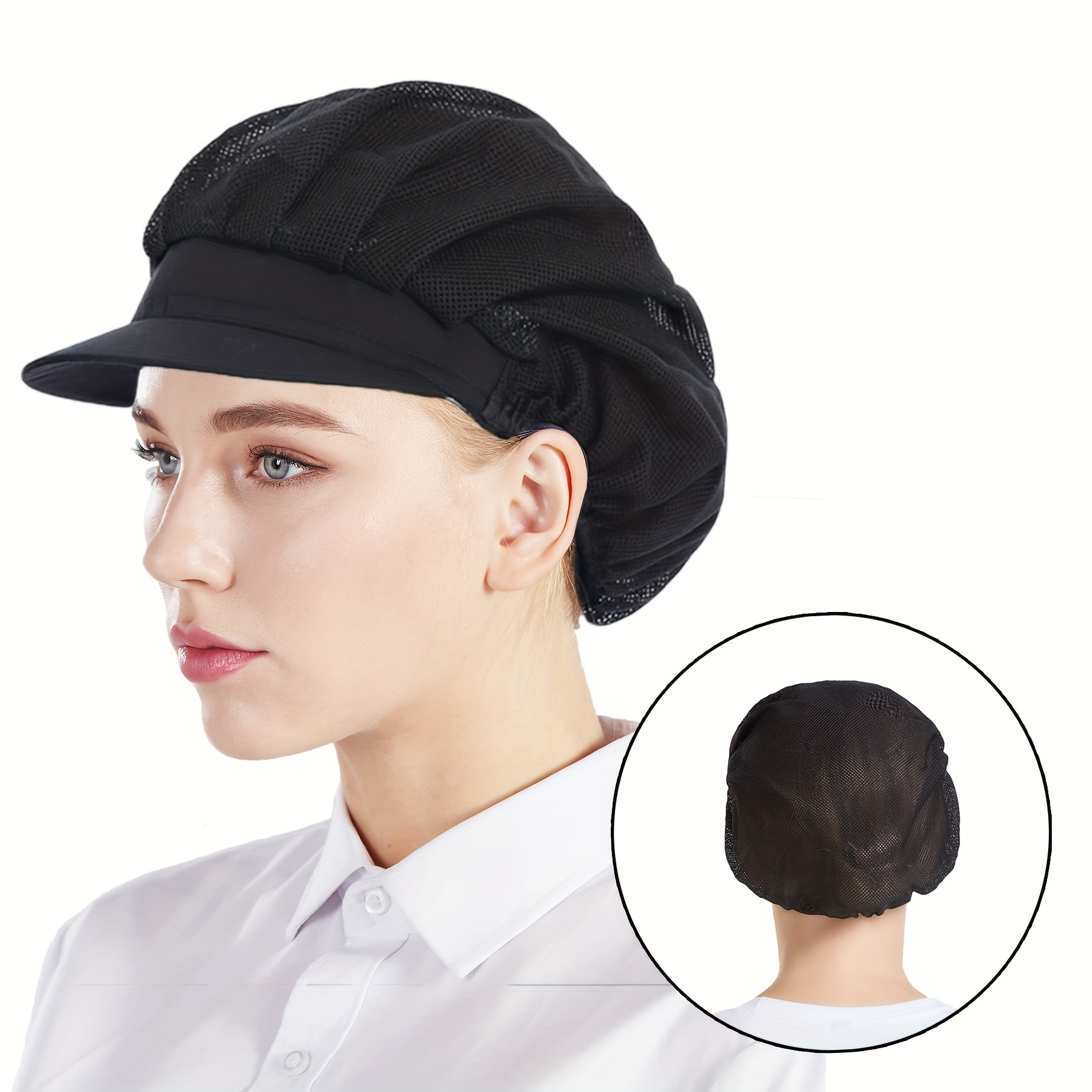 professional mesh chef hat black breathable pleated hat elastic adjustable fit comfortable lightweight cooking cap for kitchen food service staff
