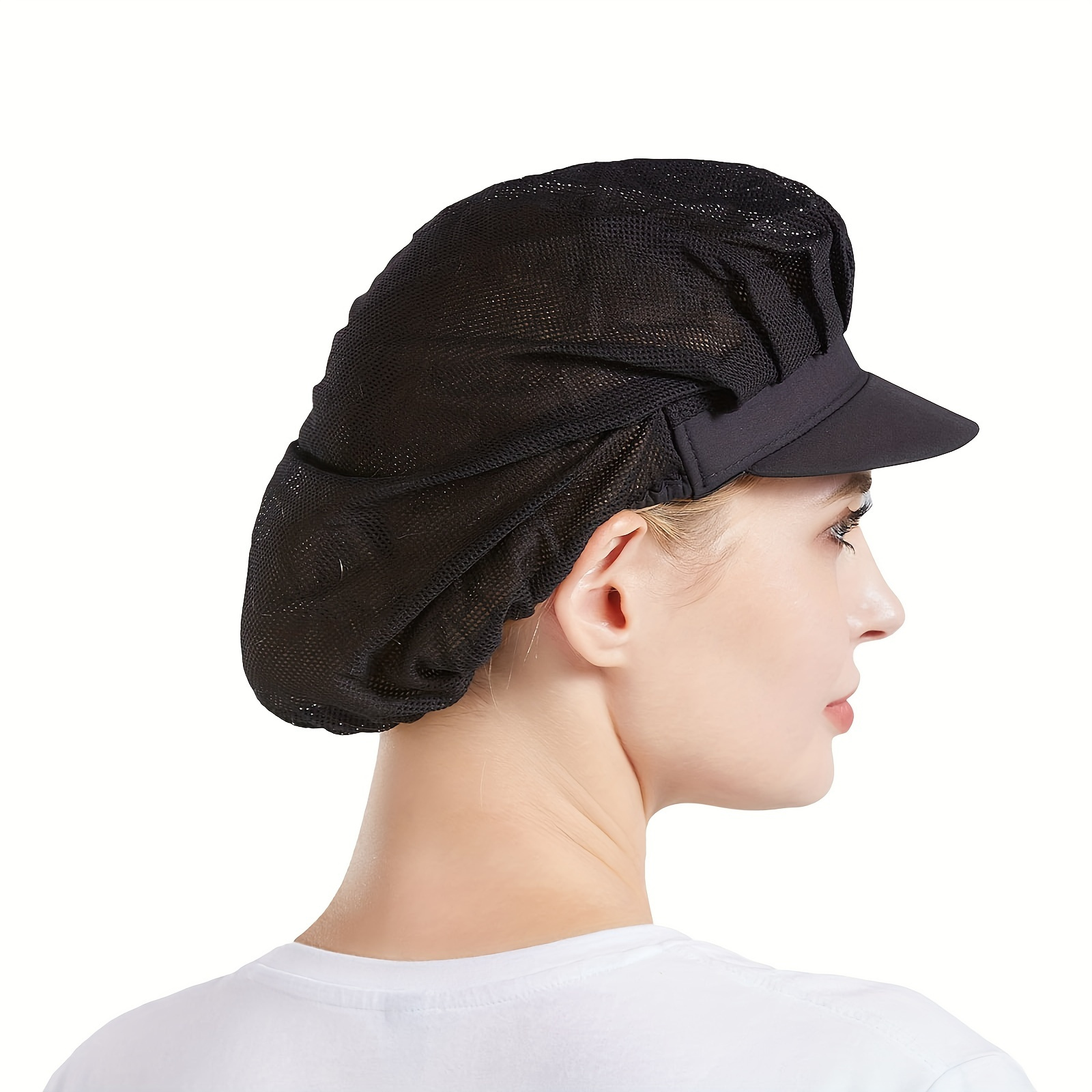 professional mesh chef hat black breathable pleated hat elastic adjustable fit comfortable lightweight cooking cap for kitchen food service staff