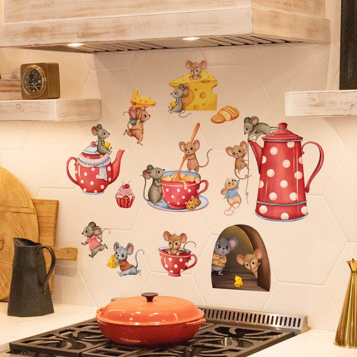 

1 Set Cute Creative Mouse Dessert Teapot Wall Sticker, Kitchen Restaurant Decorative Self-adhesive Wall Sticker