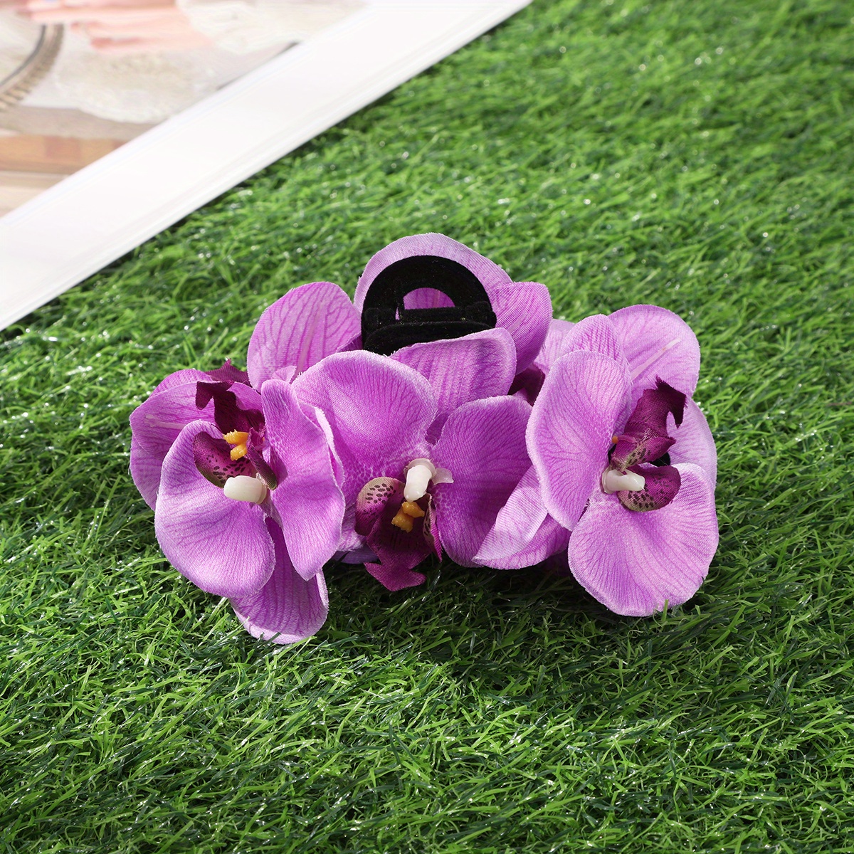 TEMU Simulation Flower Hair Claw Grab Clip Women's Orchid Floral Shark Clip Hairpin Fashionable Hair Accessories For Barrettes Headwear