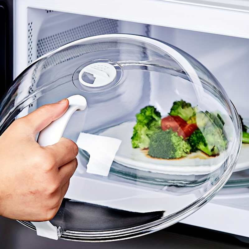 item picture 1pc microwave food cover transparent splash proof food cover oil and splash proof microwave oven heating special cover steam vent microwave oven tray cover bowl cover easy to grip suitable for microwave ovens and kitchen supplies