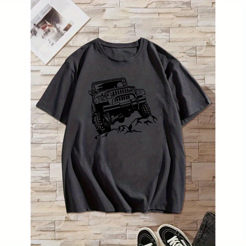 

Stylish Truck Graphic Print Men's Creative Top, Casual Short Sleeve Crew Neck T-shirt, Men's Clothing For Summer Outdoor