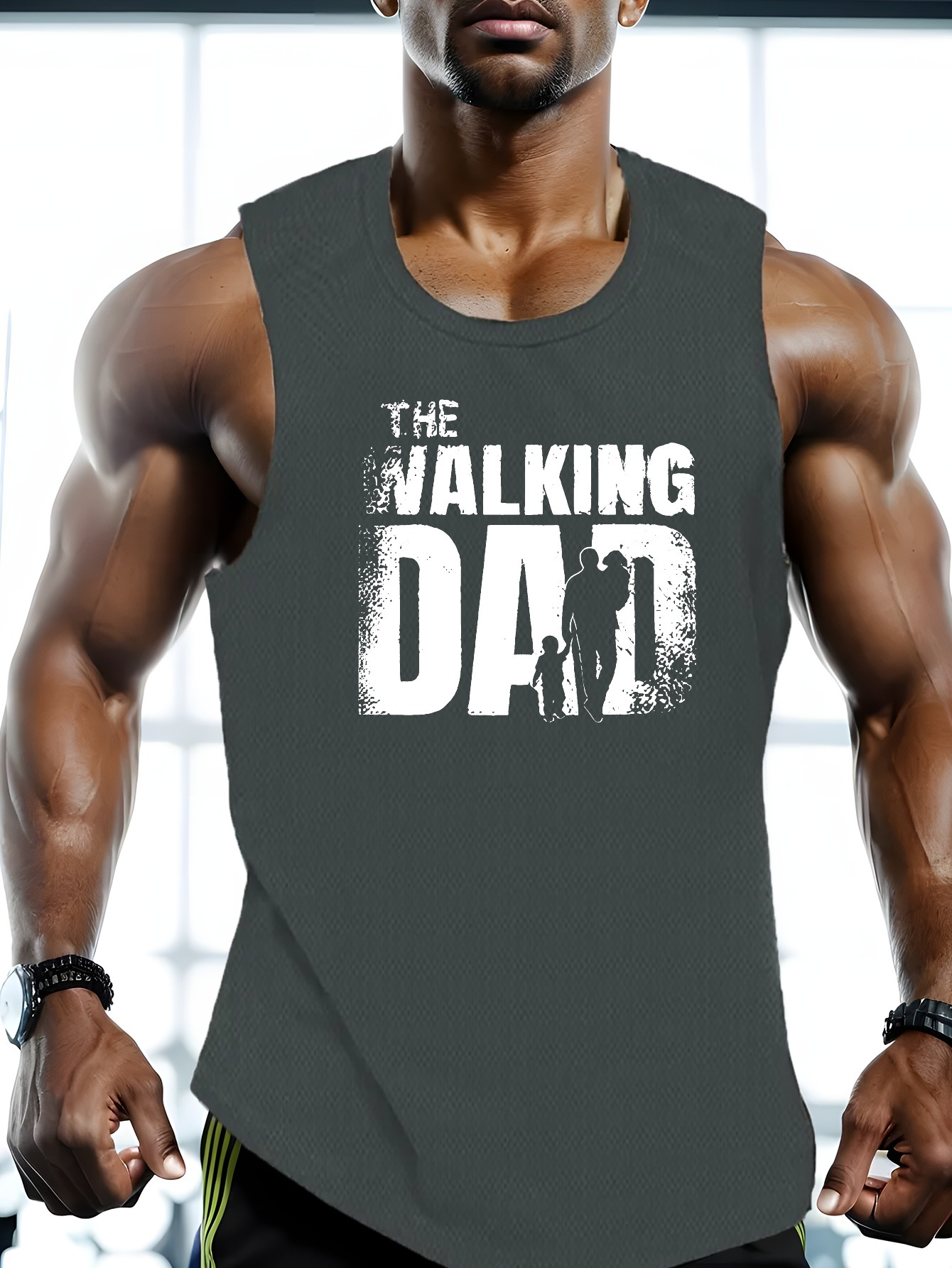 Plus Size Erkeklerin THE WALKING DAD Grafik Baskılı Tank Topu, Rahat Moda Kolsuz Tişörtler Spor Fitness, Erkek Giyim