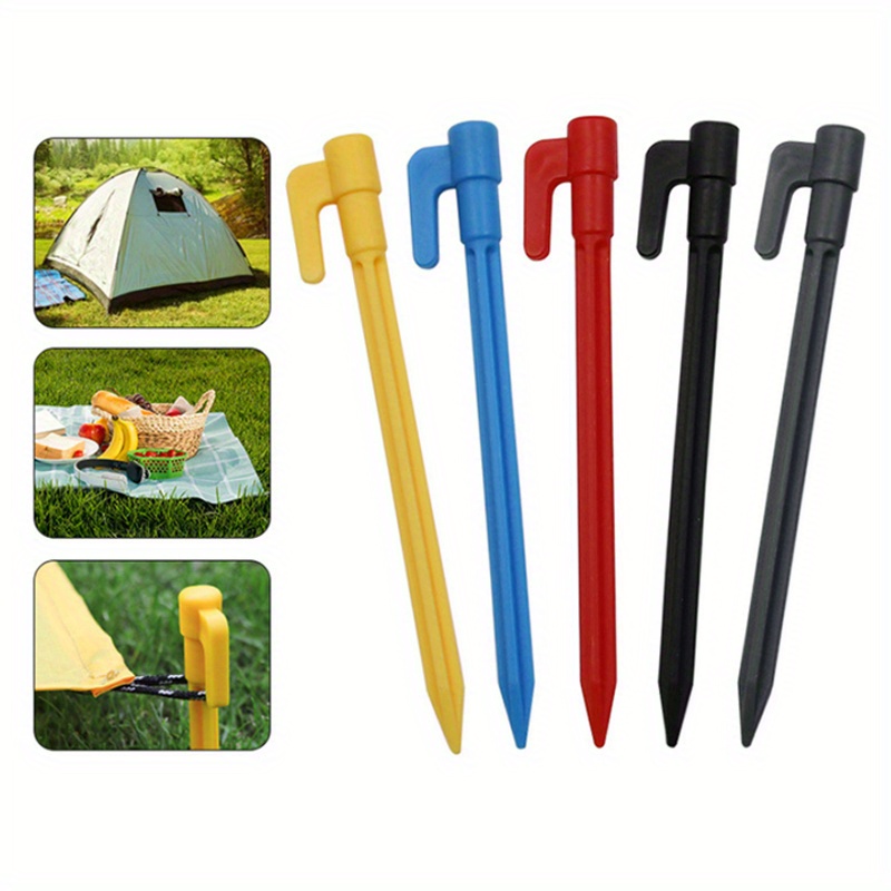 

10pcs Random Color Outdoor Camping Tent Pegs, Windproof Rope Hanging Nails, Suitable For Beach, Mud And Grass, Greenhouse Sunshade Lazy Inflatable Sofa