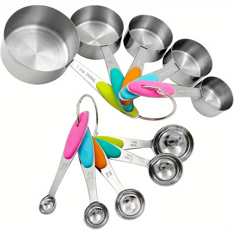 

10pcs, Stainless Steel Measuring Cups And Spoons Set, Stainless Steel Coffee Powder Scoop Measuring Cup Spoon Baking Tools Set Measure Cup Kitchen