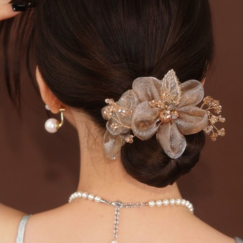 

Elegant Flower Decorative Hair Loop Mesh Large Intestine Hair Tie Non Slip Ponytail Holder For Women And Daily Use Wear