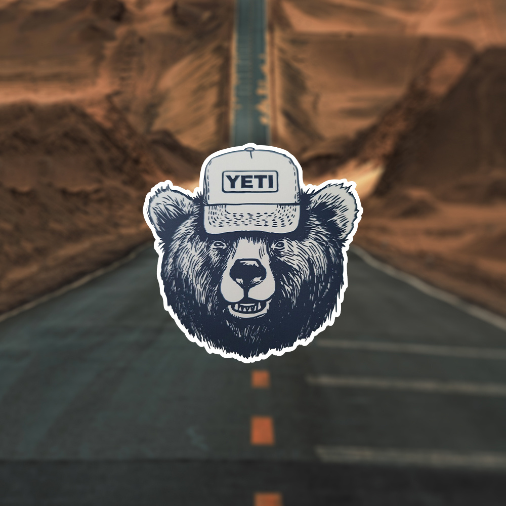 

Authentic Bear Decal Sticker - Durable Paper Material For Coolers, Mugs, Tumblers, And Cars - High-quality Adhesive Bear Wearing Hat Design
