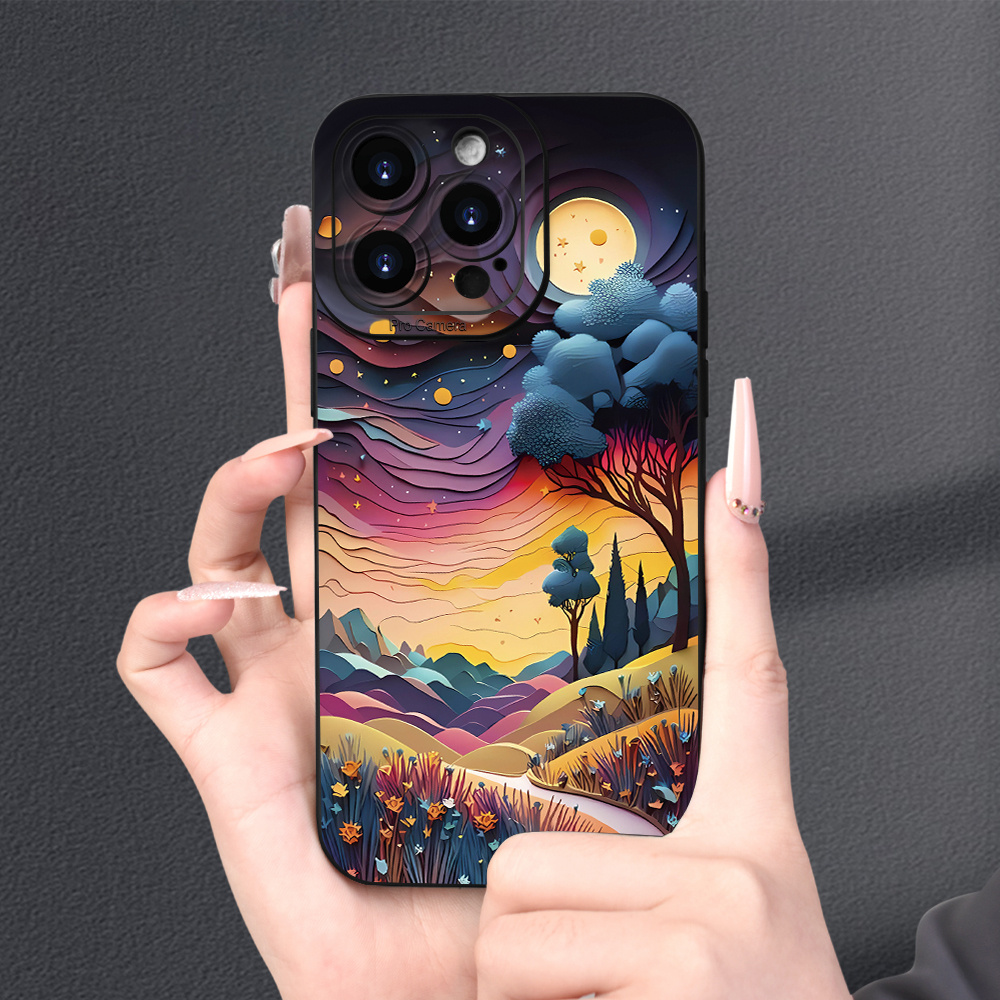 

A Three-dimensional Oil Painting Of A Night In A Fairy Tale, With A Black Anti-slip And Durable Phone Case Featuring Painted Angels' Eyes, Suitable For Iphone 15/14/13/12/11 Plus Pro Max.
