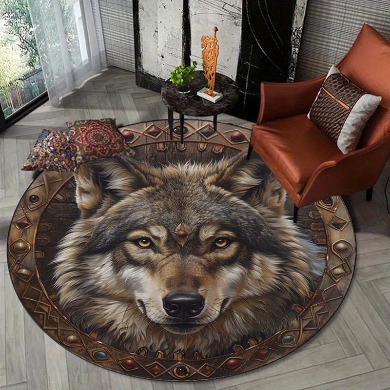 

Wolf Print Round Bath Rug – Non-slip, Knitted Polyester Fabric, Lightweight Indoor Floor Mat For Bathroom, Bedroom, Office – Durable, Non-shedding, Easy To Clean – Unique Home Decor Carpet