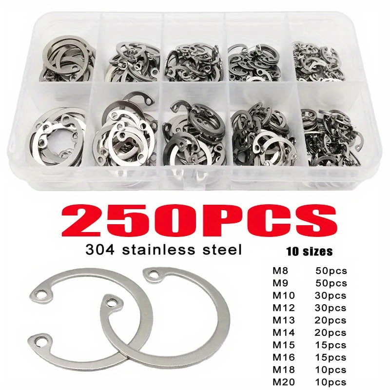 

250pcs/set M8-m20 304 Stainless Steel Black Steel C-type Internal Circlip Retaining Clip Snap Ring For Hole Assortment Kit