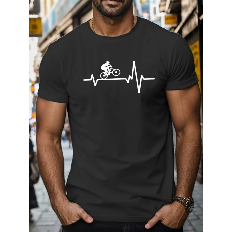 

Ekg Cycling Print Short Sleeve Tees For Men, Casual Crew Neck T-shirt, Comfortable Breathable T-shirt