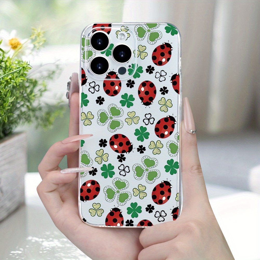 

Transparent Phone Case With Ladybug And Grass Pattern, High-quality Texture Suitable For 15 14 13 12 11 Xs Xr X 7 8 Plus Pro Max Mini