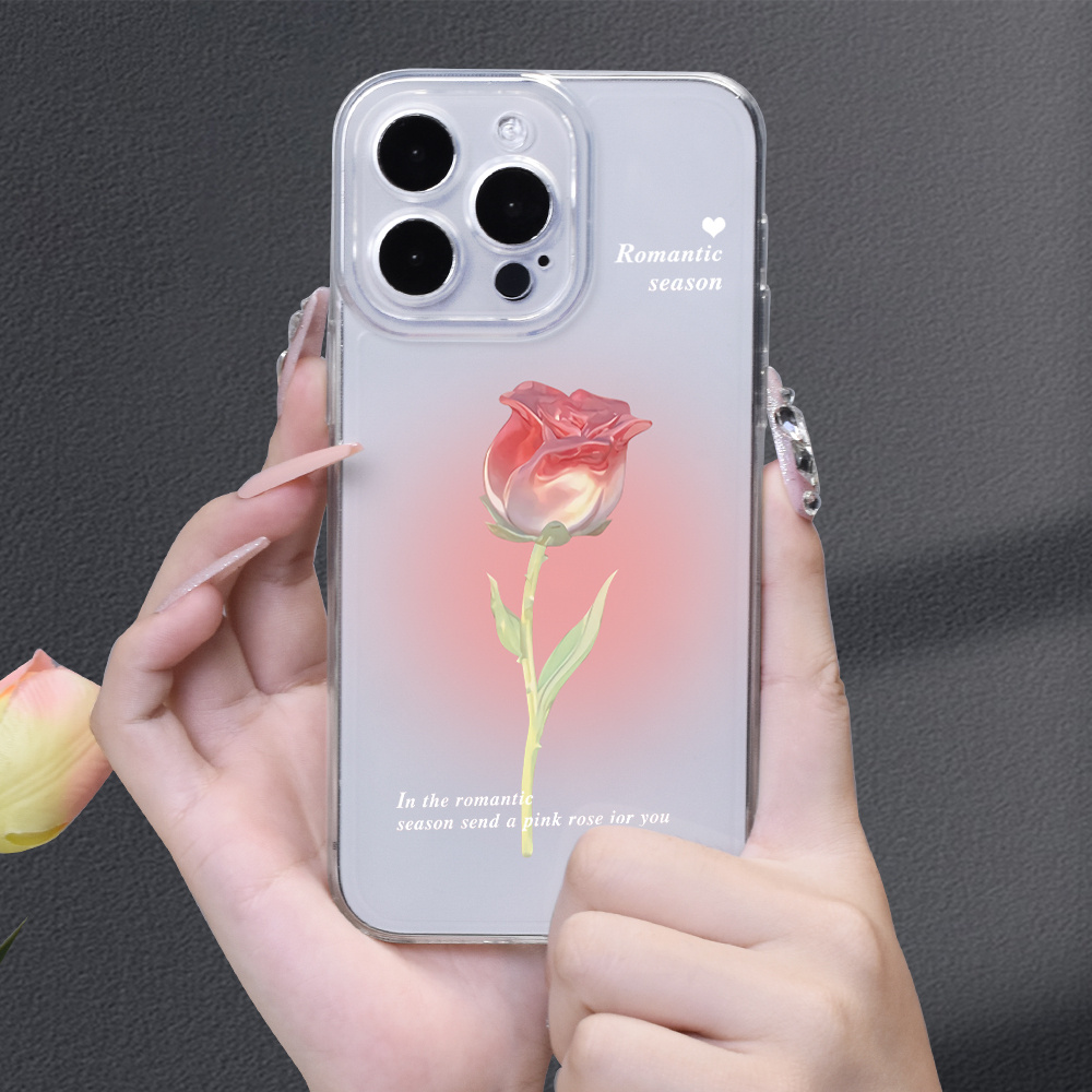 

Blush Rose Flower Transparent Tpu Soft Shell Non-slip Durable Phone Case For Iphone 15/14/13/12/11 Plus Pro Max