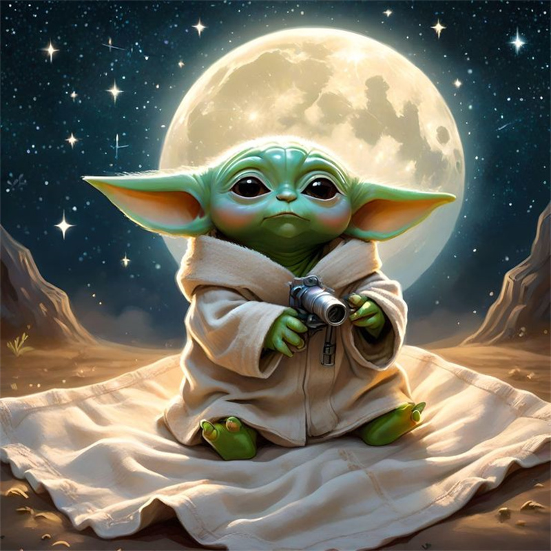 

1pc 5d Diy Licensed Diamond Art Painting Kit Yoda Moon Embroidery Mosaic Art Picture Room Home Decor 40x40cm/15.75x15.75in