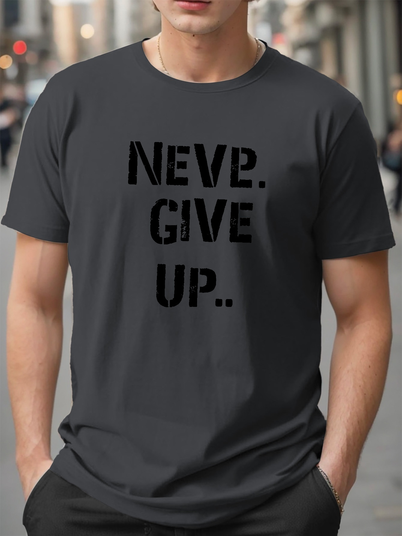 Plus Size Never Give Print Men's Crew Neck Short Sleeve T - Temu Australia