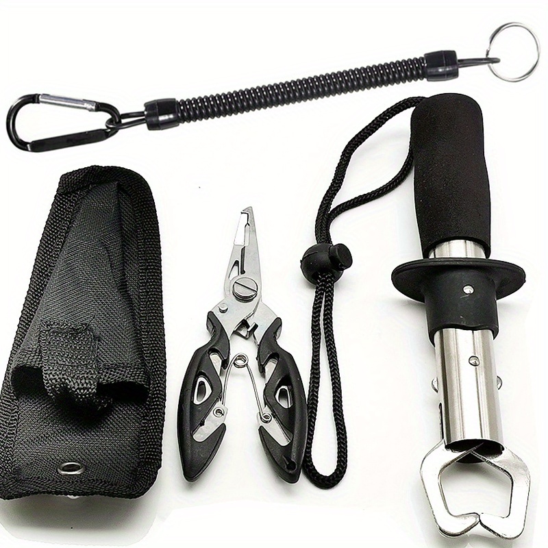 4pcs/set Fishing Tool Set, Fishing Pliers And Fish Lip Gripper, Pliers  Cover, And Lanyard