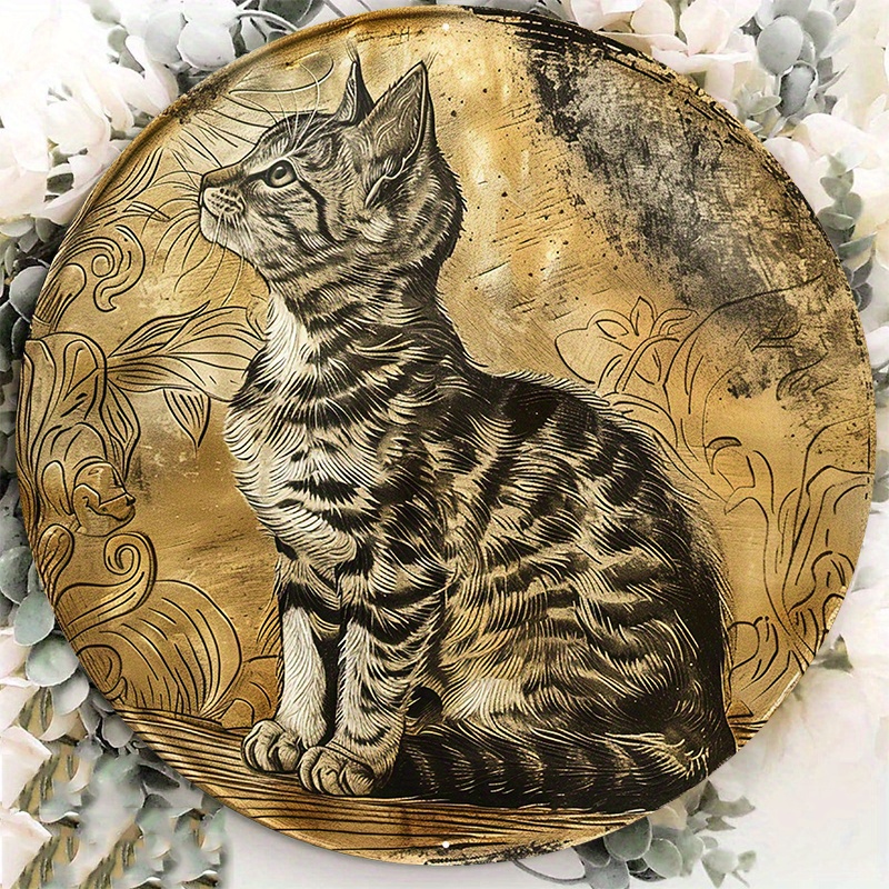 

1pc Round Aluminum Metal Sign, Creative Cat Pattern Wall Art Metal Sign, Suitable For Home And Office Room Decoration (8"x8"/20cm*20cm)