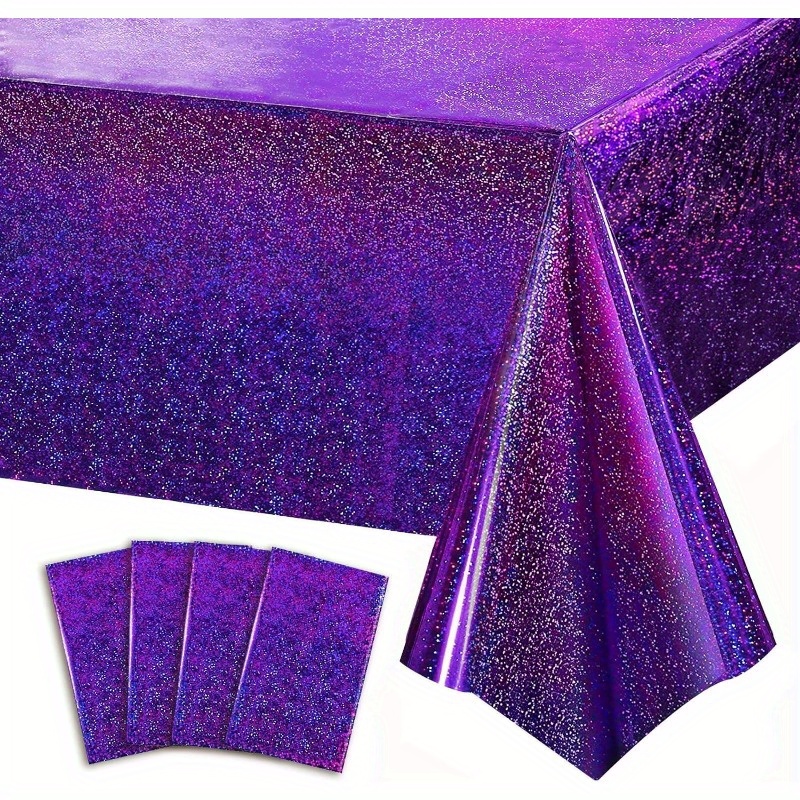 

1pc, Purple Iridescence Plastic Tablecloths, Shiny Disposable Laser Table Covers, 54" X 108" Sequin Holographic Foil Tablecloths For Birthday, Wedding, Party, Picnic, Buffet, Party Decorations