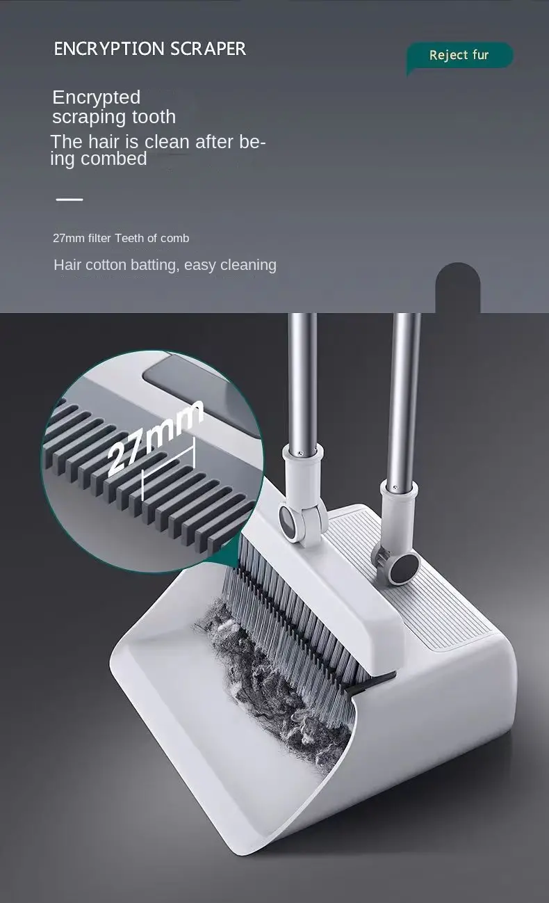 1set broom dustpan floor brush set long handle sweeping broom floor scrub brush dustpan with comb tooth household floor cleaning tools pet hair removal for home office school dorms cleaning supplies cleaning tool details 3