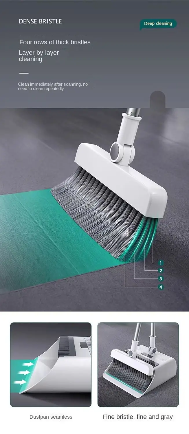 1set broom dustpan floor brush set long handle sweeping broom floor scrub brush dustpan with comb tooth household floor cleaning tools pet hair removal for home office school dorms cleaning supplies cleaning tool details 9