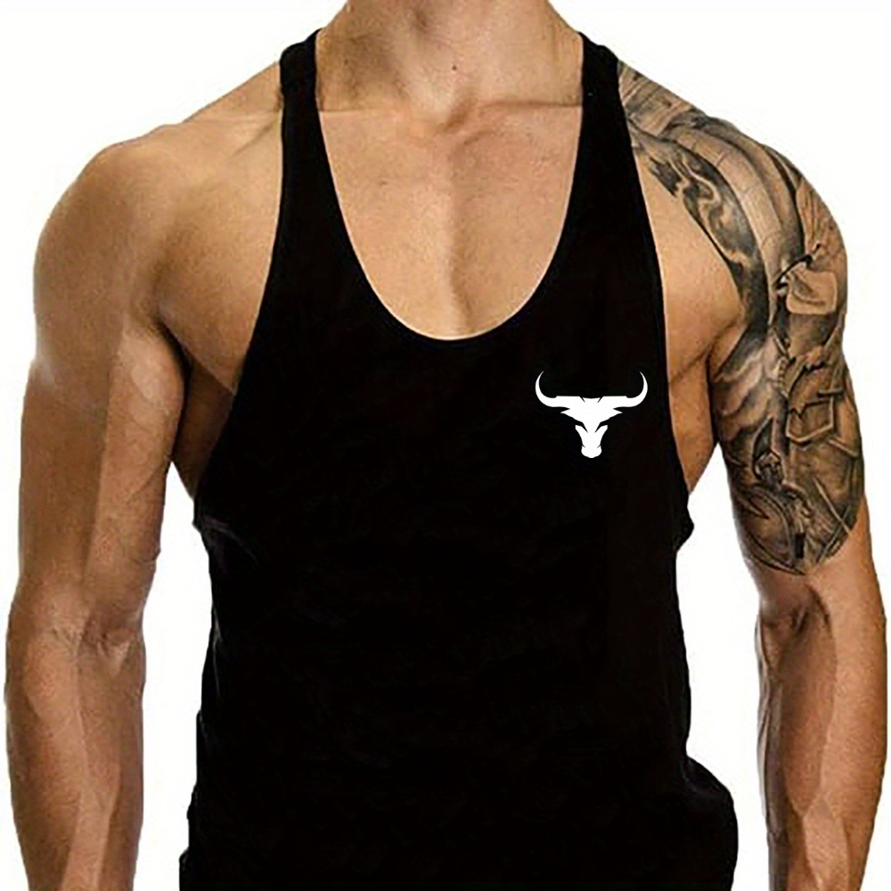

Men's Bull Graphic Print Tank Top, Causal Fashion Sleeveless Tees For Summer Outdoor