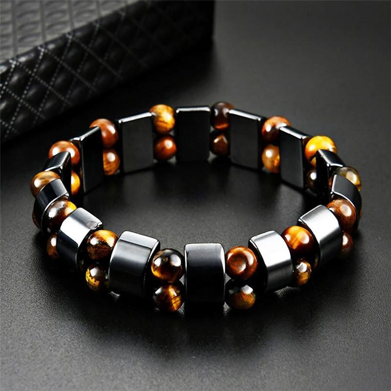 

1pc Double Hematite Tiger's Eye Bracelet, Stone Cool Charm Bracelet For Men Women