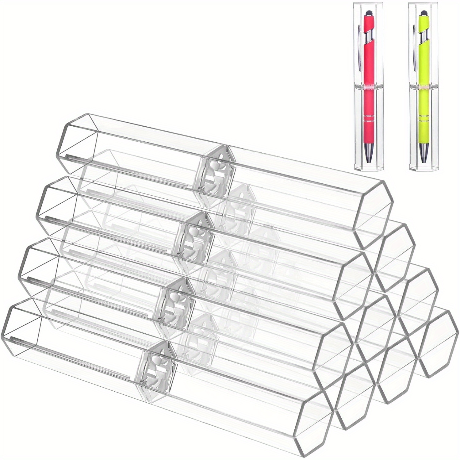 

10 pièces boîtes à stylos en acrylique étui à stylo à bille transparent boîte-cadeau à crayons conteneur de stockage de stylo hexagone étui à stylo unique vide en vrac ensemble de collection