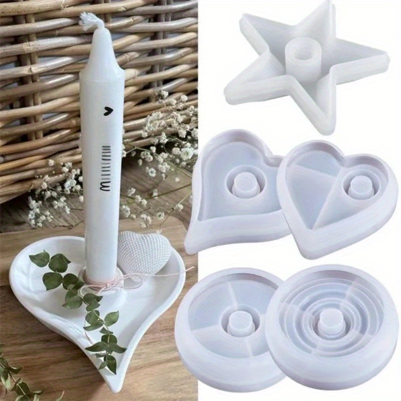 

1pc 5styles Diy Round Heart Star Shape Candlestick Holder Silicone Molds For Diy Candle Holder Craft Making