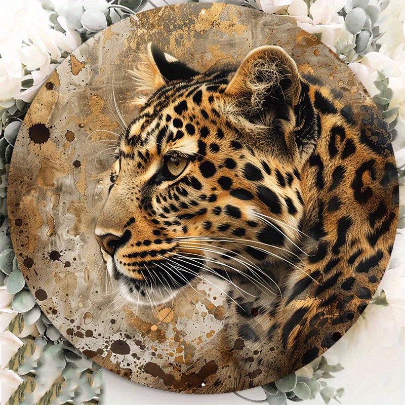 

1pc Round Aluminum Metal Sign, Creative Leopard Pattern Wall Art Metal Sign, Suitable For Home And Office Room Decoration (8"x8"/20cm*20cm)