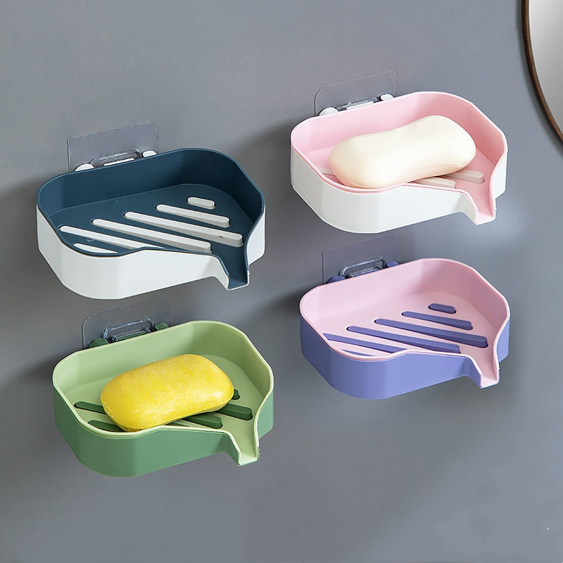 

1pc Color Soap Box, Toilet Double-layer Contrast Color Creative Drain Rack, Household Wall-mounted Punch-free Soap Box