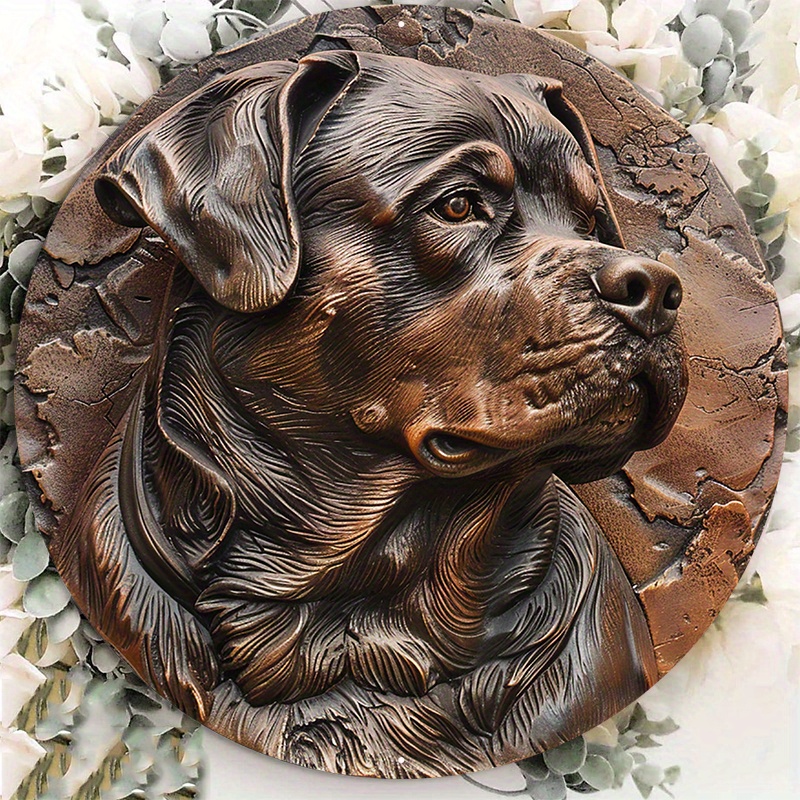 

1pc 8x8inch Aluminum Metal Sign Resin Sculpture Of The Rottweiler Dog Round Aluminum Sign Door Hanger Sign Wall Sign Wreath Sign Metal Sign Decor Sign