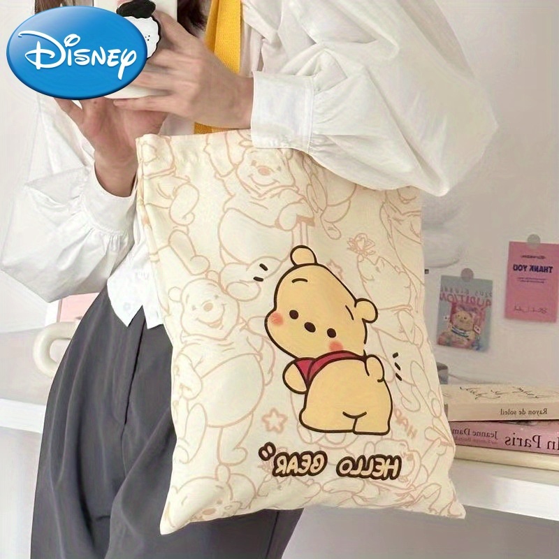 

Winne Bear Print Tote Bag, Cartoon Canvas Shoulder Bag, Cute Anime Handbag For School Travel Shopping