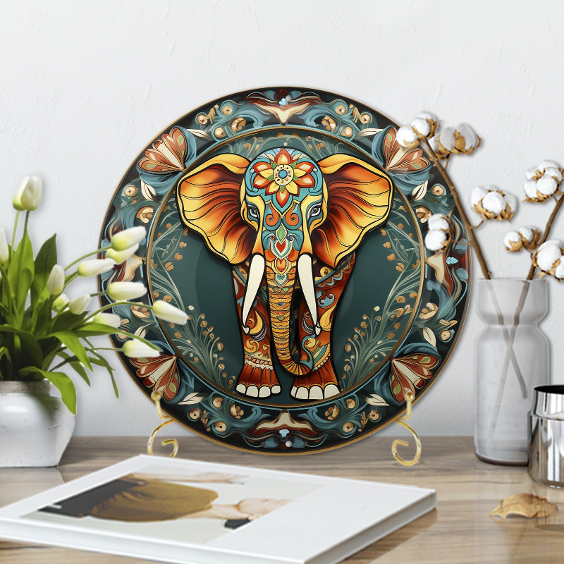 

1pc Decorative Plate Contains An Elephant That Loo-6
